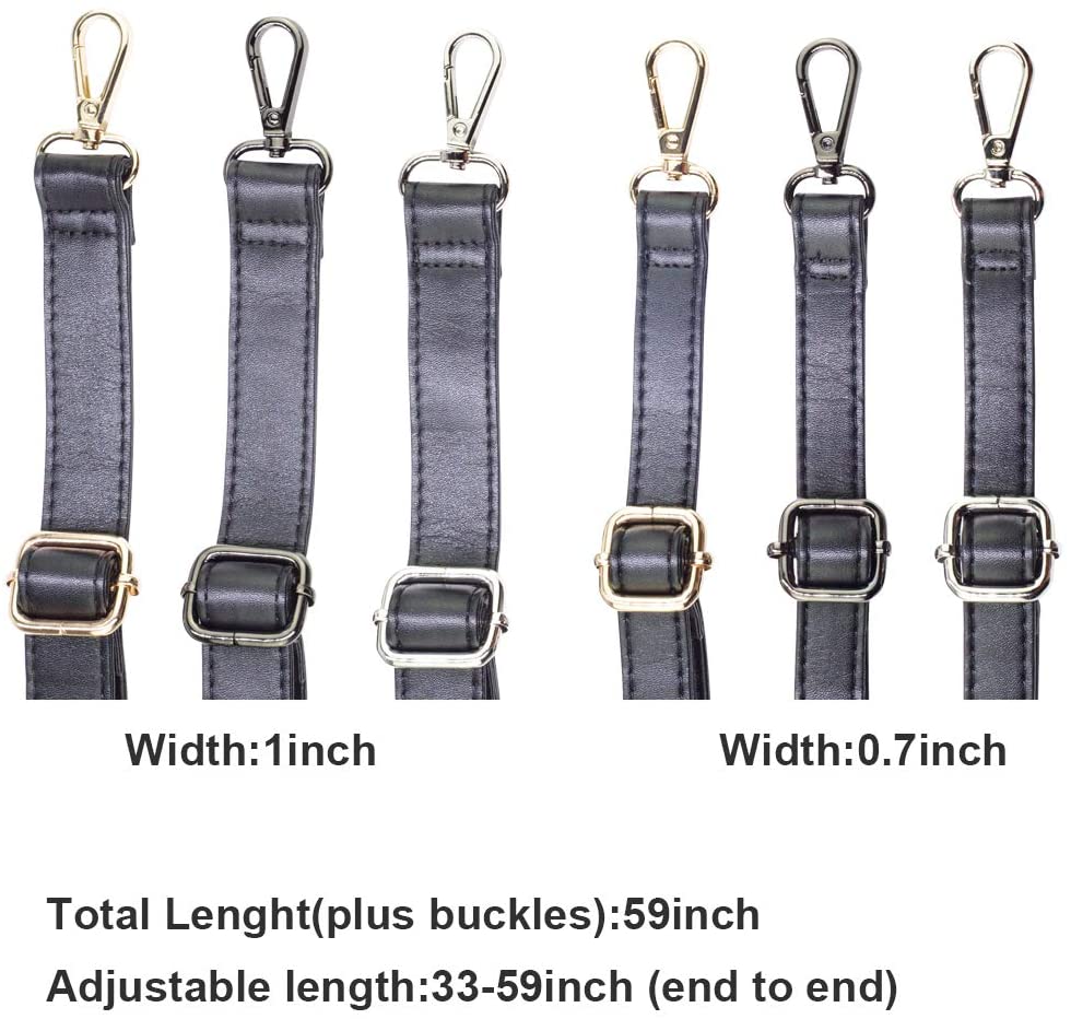 SUPXINJIA Leather Purse Strap Replacement - Adjustable for Handbags Crossbody or Shoulder Bags 34-59 Inch Long, 0.7 Inch Wide, Black with Gold Clasp