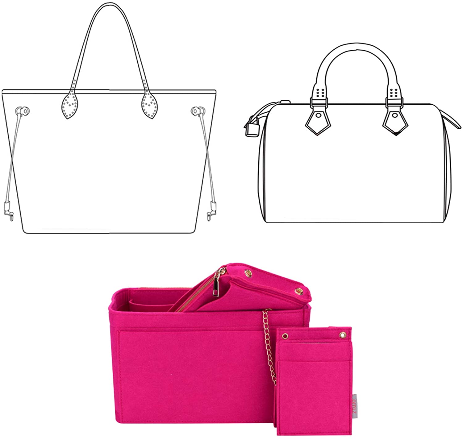 Purse Organizer, Purse Organizer Insert With 2 Metal Zipper, Bag Organizer With RFID Blocking Pocket Purse Organizer insert