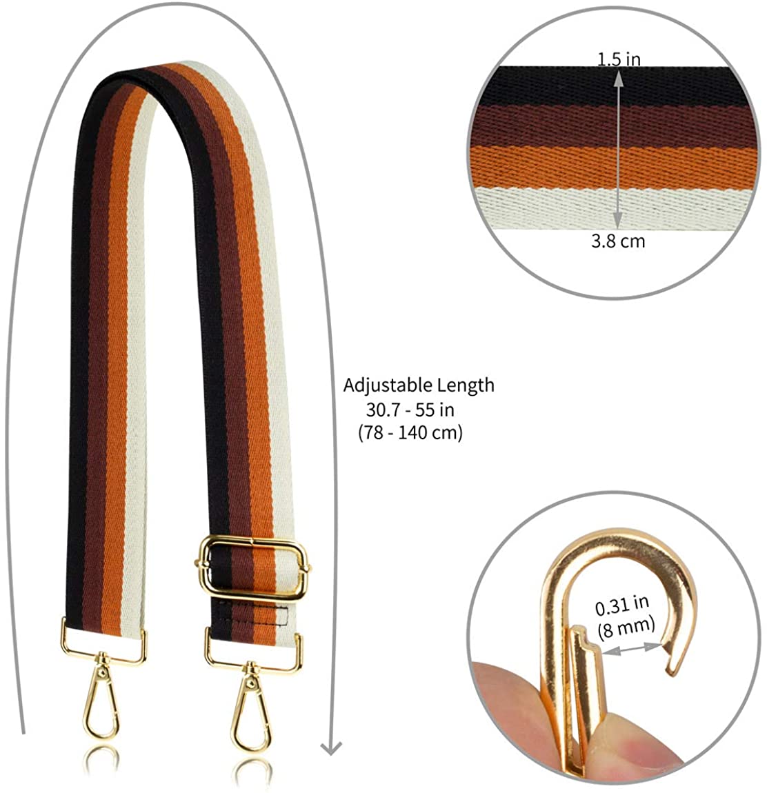 Allzedream Purse Strap Replacement Crossbody Handbag Stripe Wide Adjustable