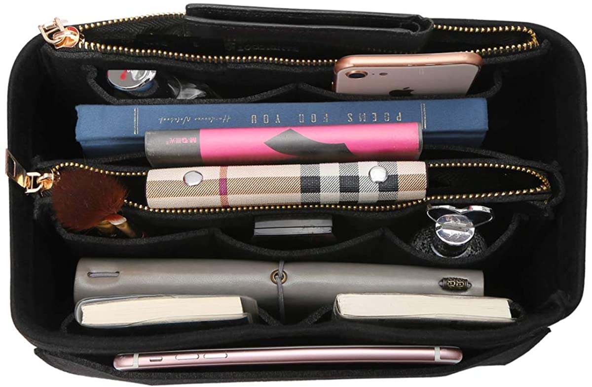 APSOONSELL Felt Purse Organizer Insert with Card Case, Tote Handbag Organizer Bag Insert with Zipper