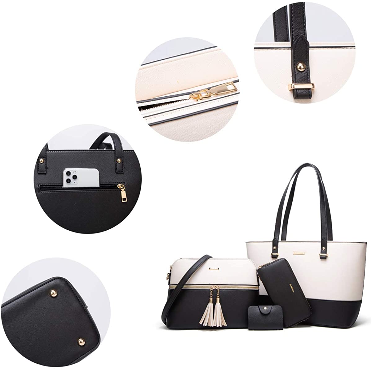 Women Fashion Handbags Wallet Tote Bag Shoulder Bag Top Handle Satchel Purse Set 4pcs