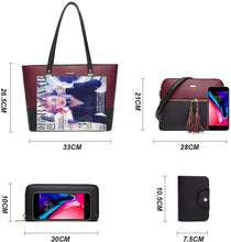 
                        
                          Load image into Gallery viewer, Women Fashion Handbags Wallet Tote Bag Shoulder Bag Top Handle Satchel Purse Set 4pcs
                        
                      