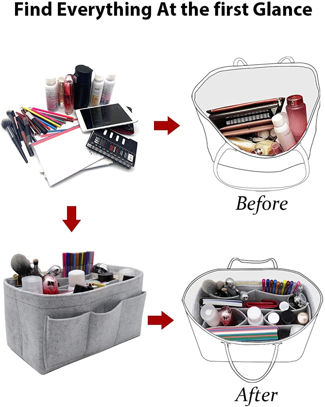 LEXSION Felt Purse Insert Bag Organizer Bag In Bag For Handbag Purse Organizer Fits Speedy Neverfull