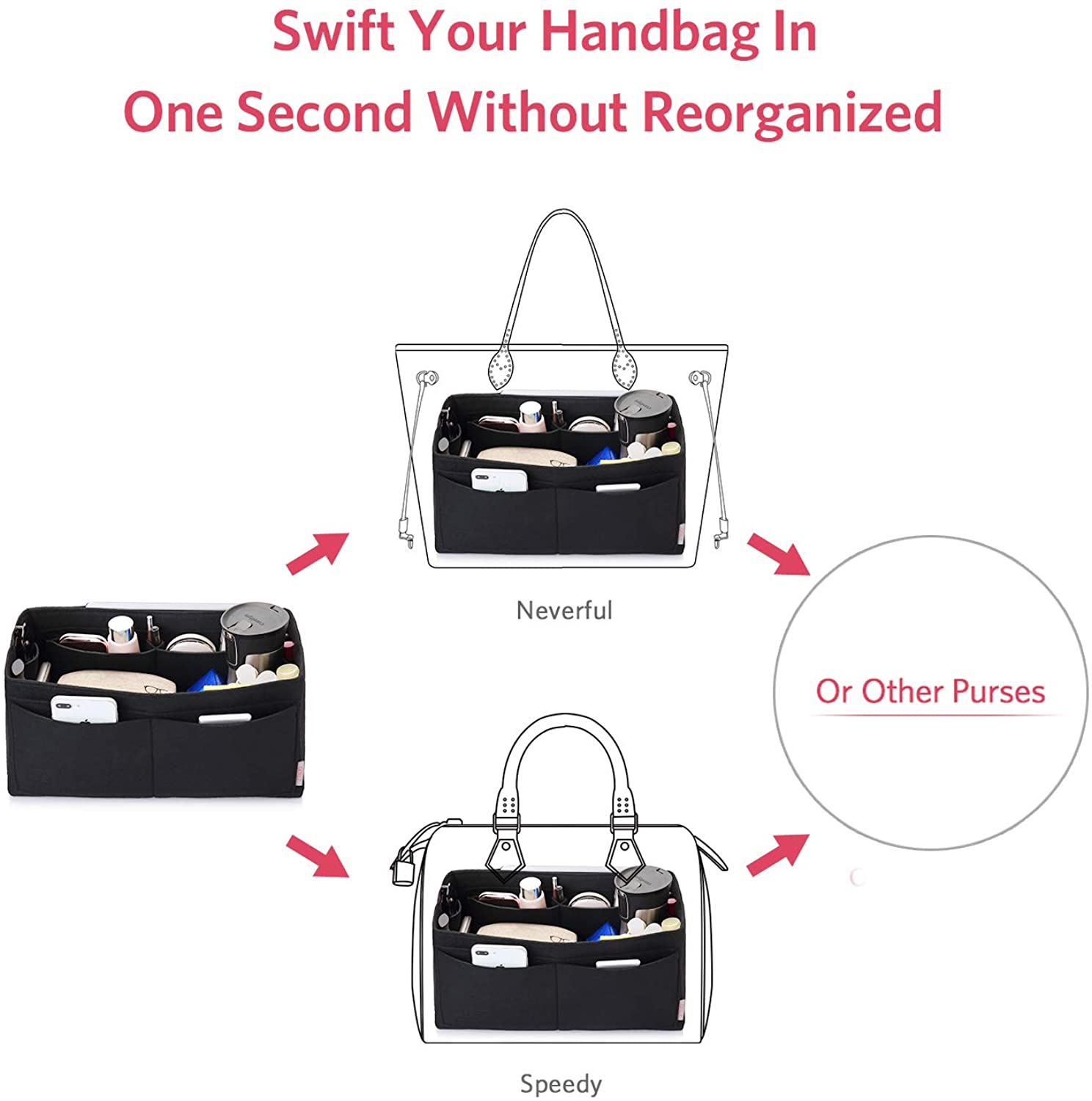 Felt Purse Organizer, Bag in Bag Organizer For Tote & Handbag Speedy Neverfull, Medium Large Extra Large