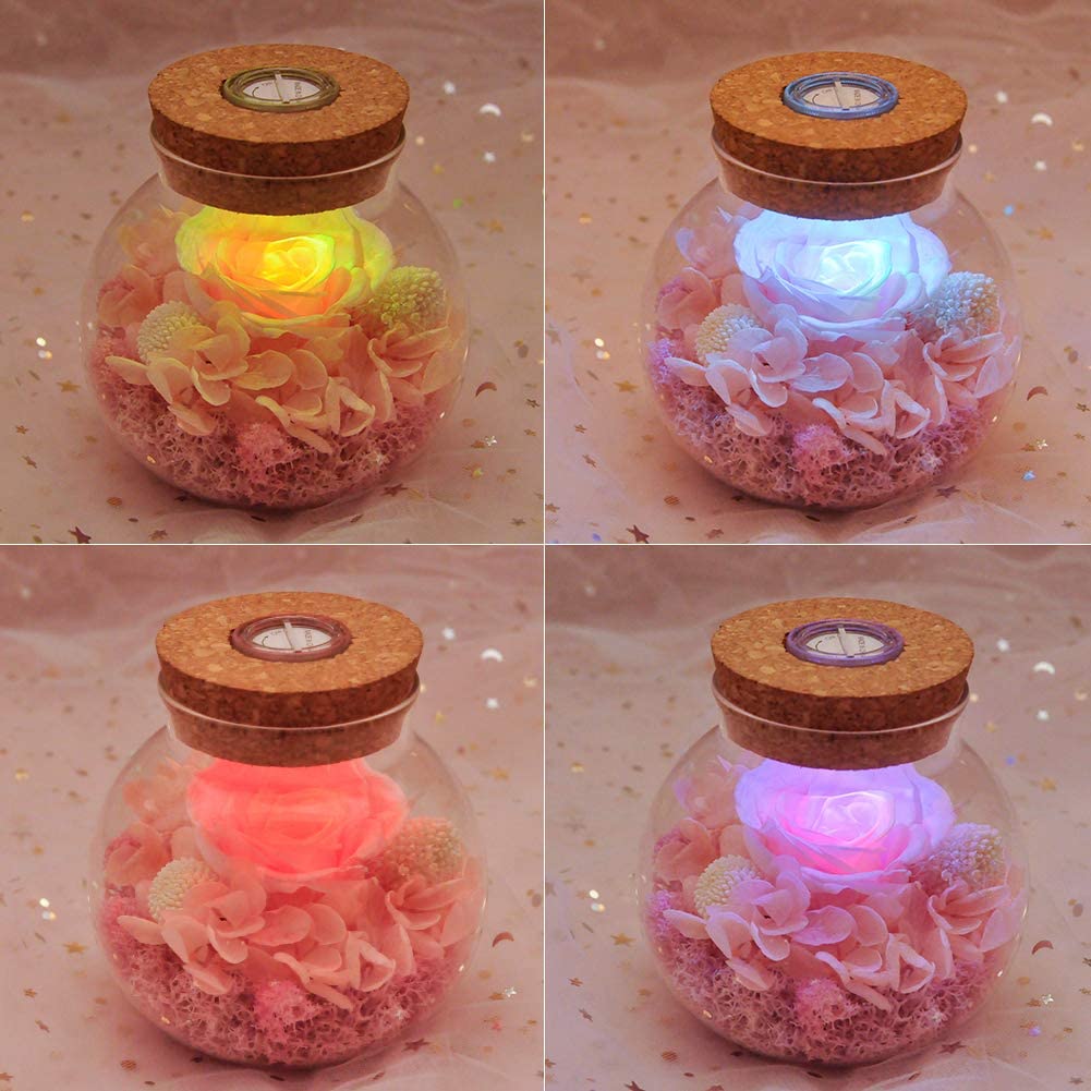 Forever Red Rose, Preserved Eternal Real Flower Present Gorgeous Led Mood Light