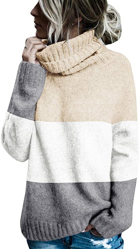 FISACE Womens Solid Round Neck Oversized Turtleneck Full Sleeve Knitted Sweater Pullover