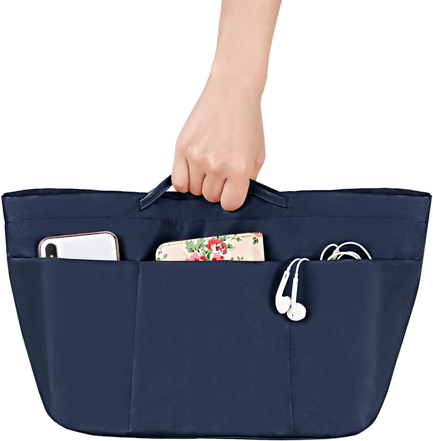 bridawn Nylon Tote Organizer Purse Insert Pocketbook Organizer Insert Handbag Divider with Handles Zipper Closure
