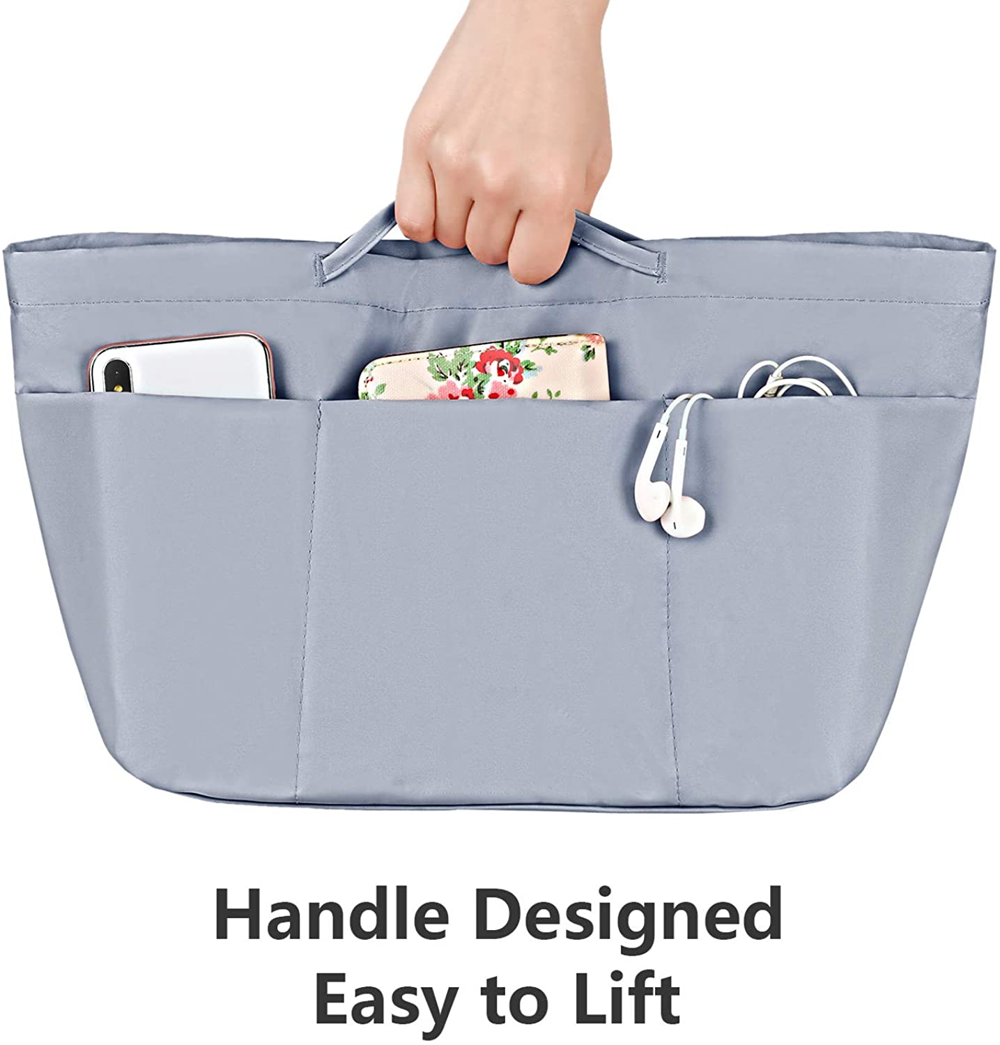 bridawn Nylon Tote Organizer Purse Insert Pocketbook Organizer Insert Handbag Divider with Handles Zipper Closure