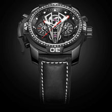 
                        
                          Load image into Gallery viewer, Reef Tiger Mens Sport Mechanical Watches with Steel Black Dial Automatic Watch Calfskin Leather Strap RGA3591
                        
                      