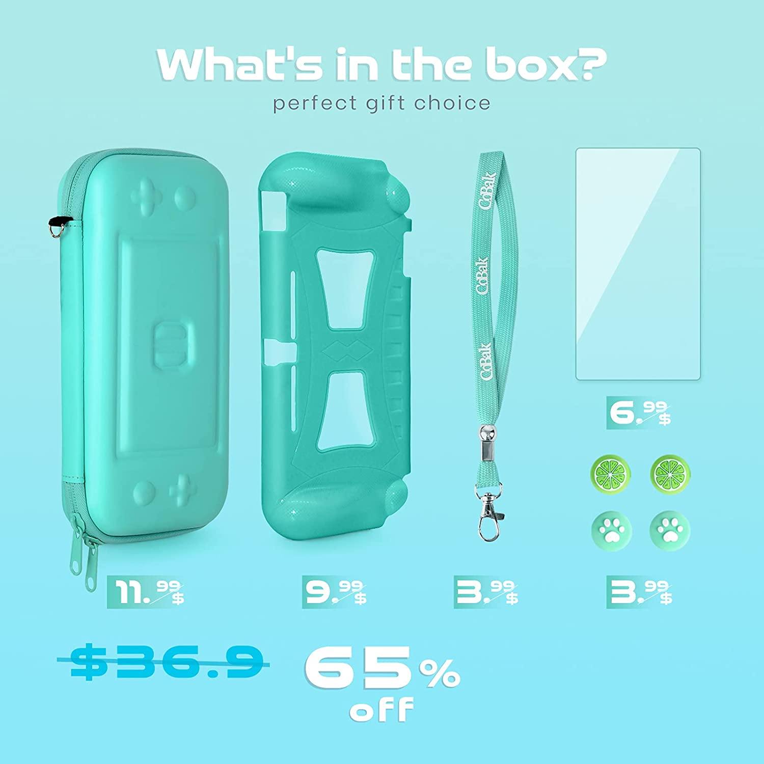 CoBak Carrying Case for Nintendo Switch Lite - with 1 Screen Protector, 1 Grip Case and 4 Thumb Grip Caps. - JOY2ESpree