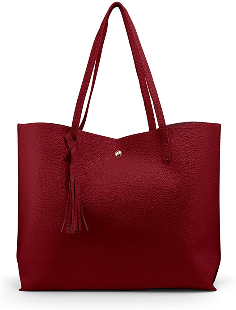 Oct17 Women Large Tote Bag - Tassels Faux Leather Shoulder Handbags, Fashion Ladies Purses Satchel Messenger Bags