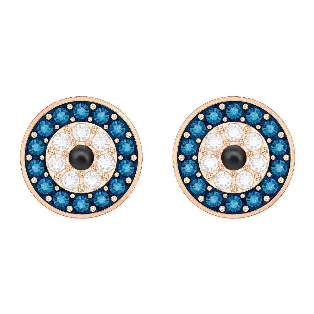Swarovski Luckily Women's Evil Eye Stud Earrings, Clear, Blue and Black Crystals with a Rose-Gold Tone Plated Setting - JOY2ESpree