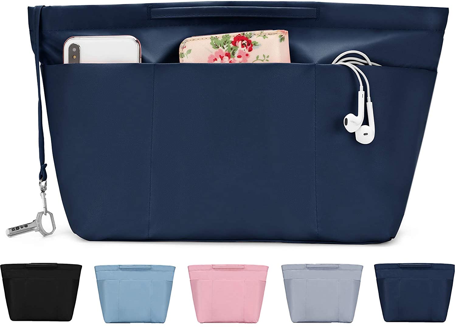bridawn Nylon Tote Organizer Purse Insert Pocketbook Organizer Insert Handbag Divider with Handles Zipper Closure