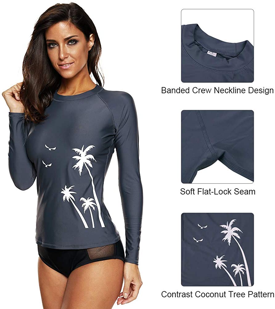 CharmLeaks Women's Long Sleeve Rashguard UPF 50 Sun Protection Swimsuit Top Striped Swim Shirts
