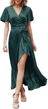 
                        
                          Load image into Gallery viewer, Miessial Women's Summer Chiffon V Neck Ruffle Maxi Dress Polka Dot Long Beach Wrap Dress
                        
                      