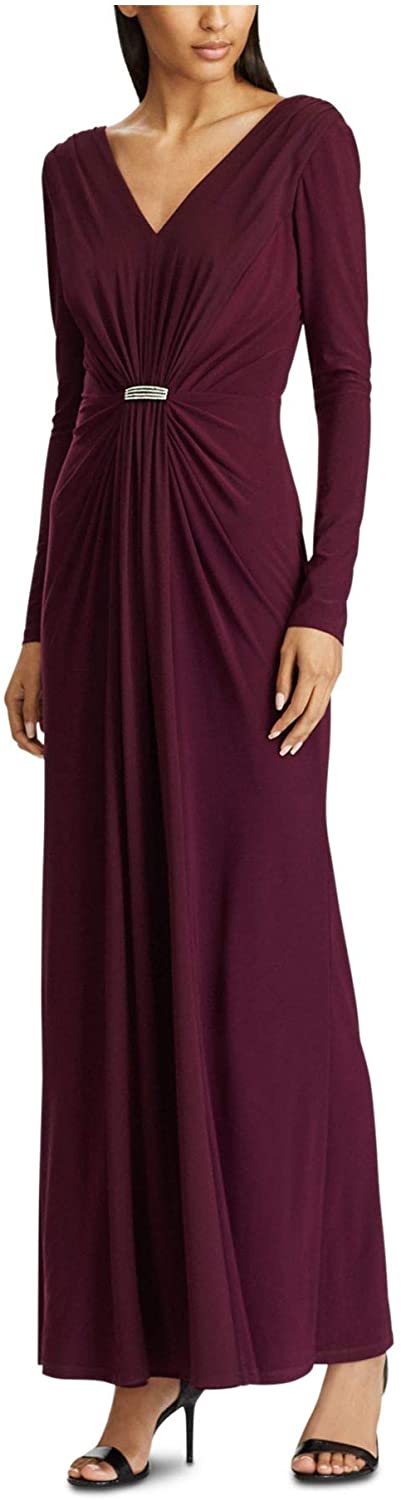 LAUREN RALPH LAUREN Womens Embellished V-Neck Evening Dress