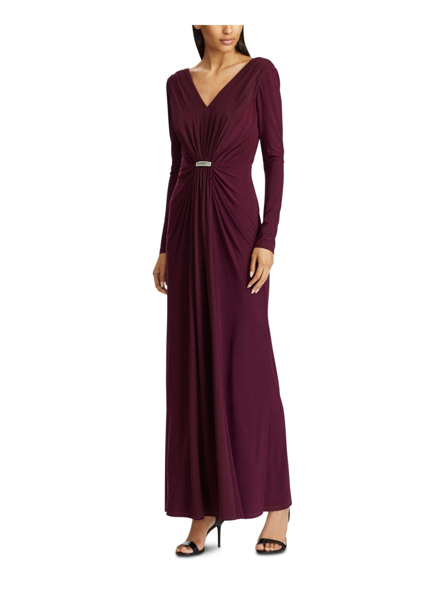 LAUREN RALPH LAUREN Womens Embellished V-Neck Evening Dress