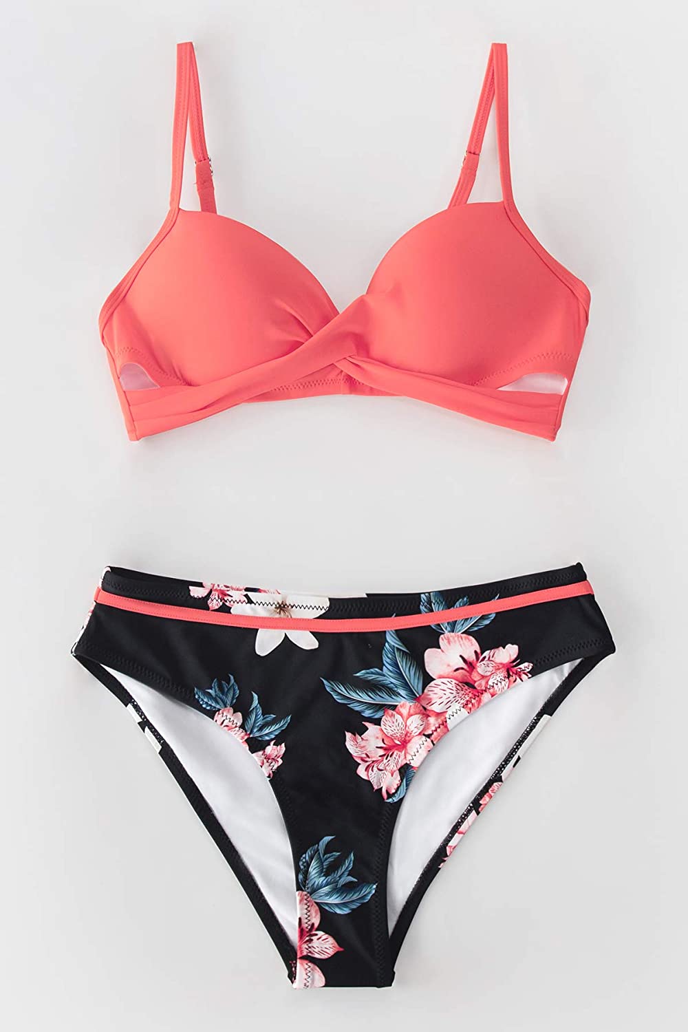 CUPSHE Women's Wrap Top Floral Bottom Bathing Suit Two Piece Sexy Swimsuit