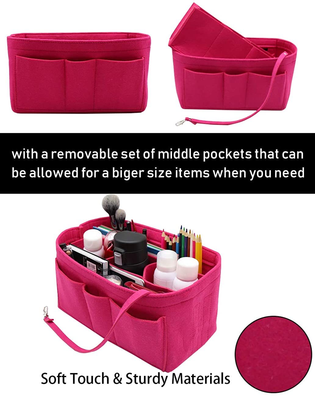 Felt Fabric Purse Tote Diaper Bag Organizer Insert Bag in Bag with Zipper Inner Pocket For Neverfull Speedy