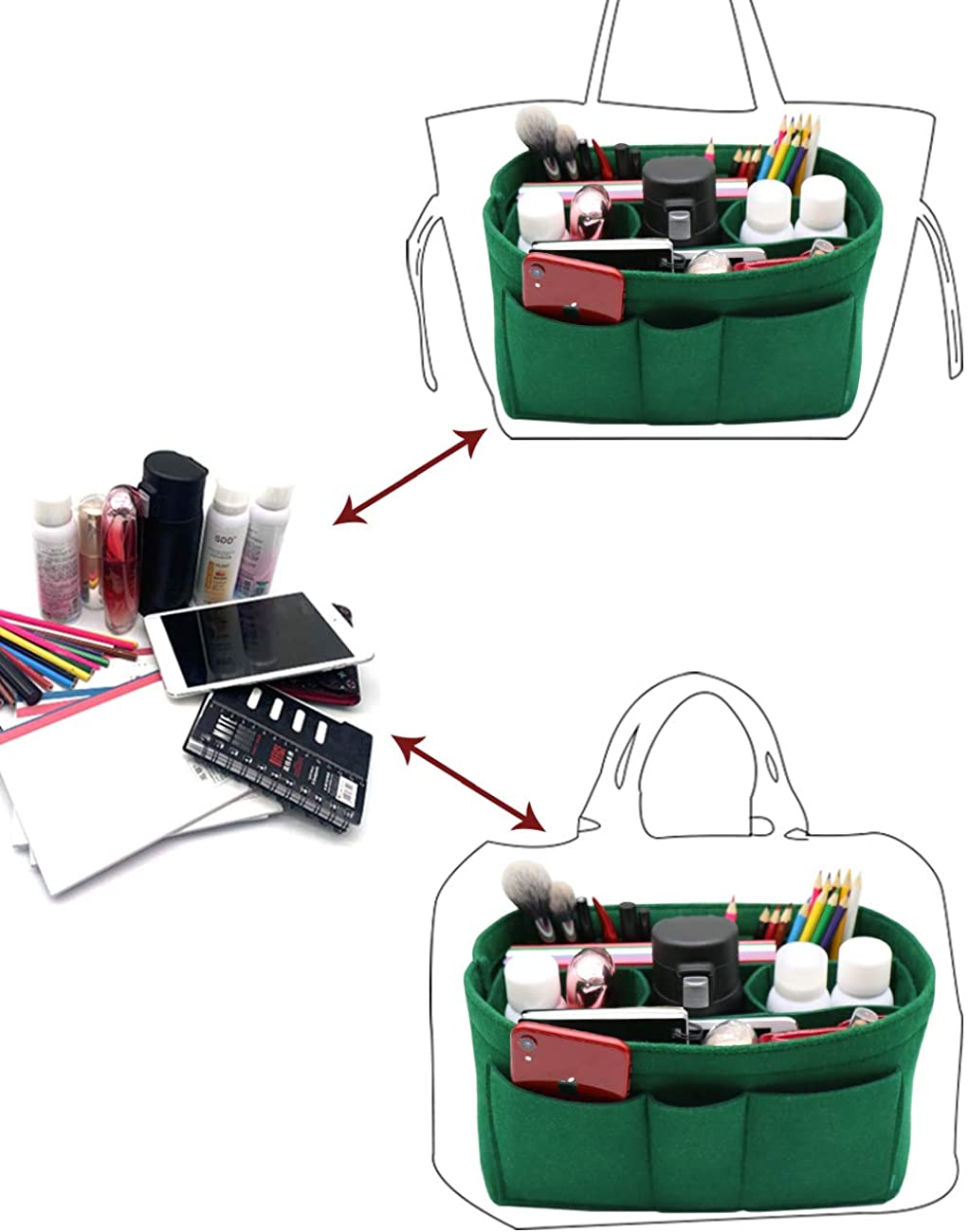 Felt Fabric Purse Tote Diaper Bag Organizer Insert Bag in Bag with Zipper Inner Pocket For Neverfull Speedy