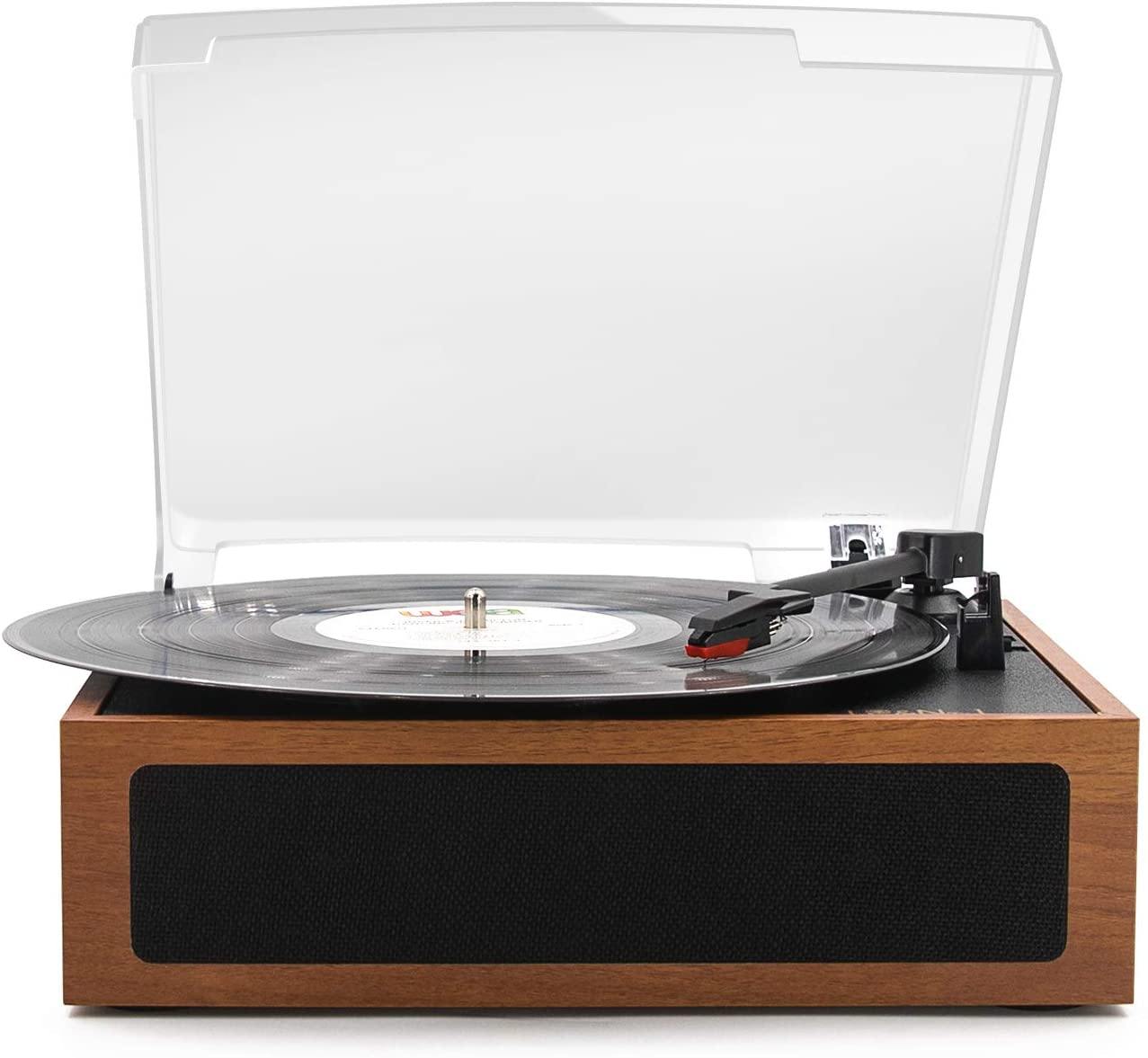 LP&No.1 Portable Suitcase Turntable with Stereo Speaker,3 Speeds Belt-Drive Vinyl Record Player Black - JOY2ESpree