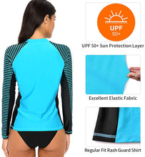 
                        
                          將圖片載入圖庫檢視器 CharmLeaks Women's Long Sleeve Rashguard UPF 50 Sun Protection Swimsuit Top Striped Swim Shirts
                        
                      