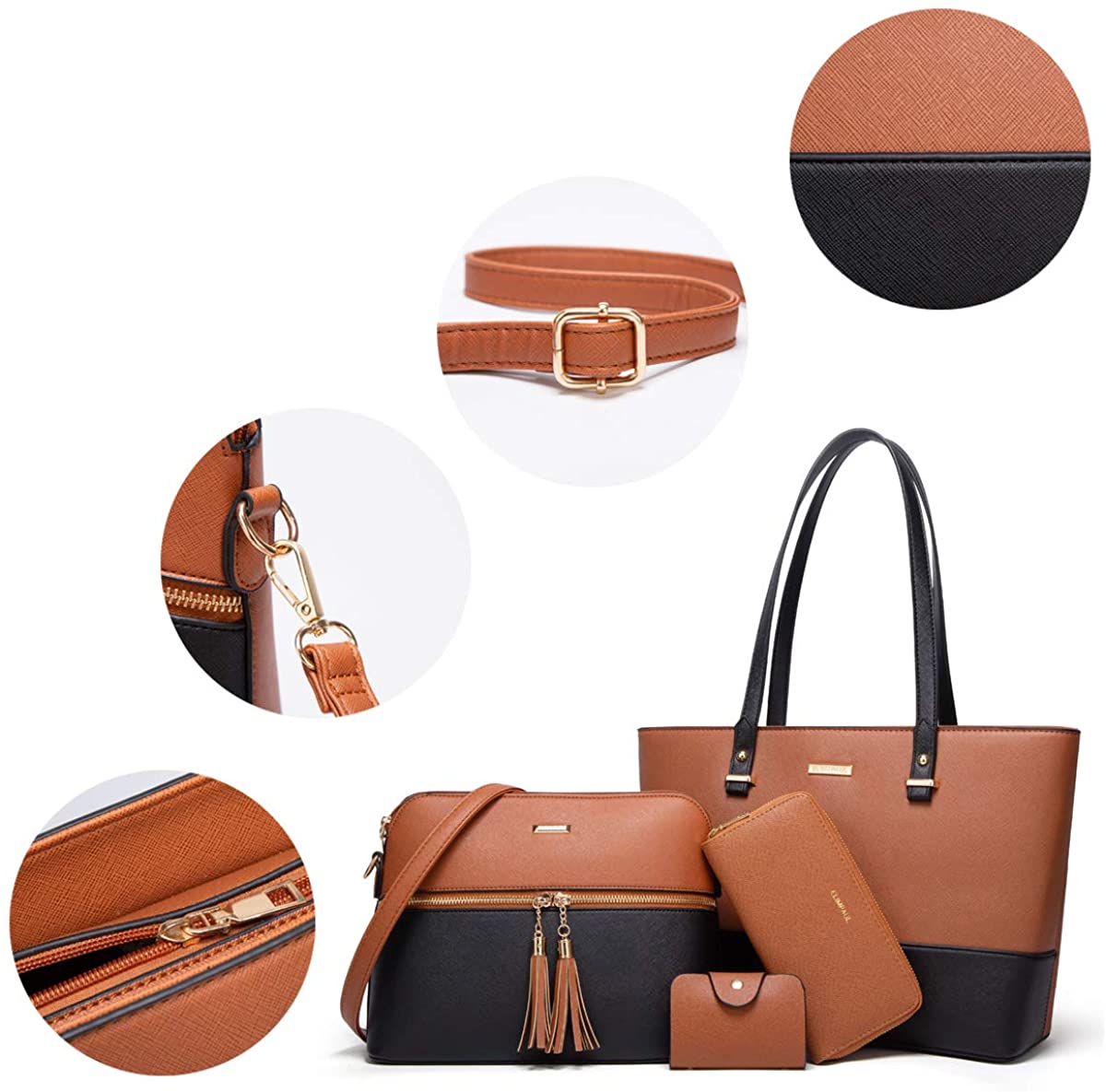 Women Fashion Handbags Wallet Tote Bag Shoulder Bag Top Handle Satchel Purse Set 4pcs