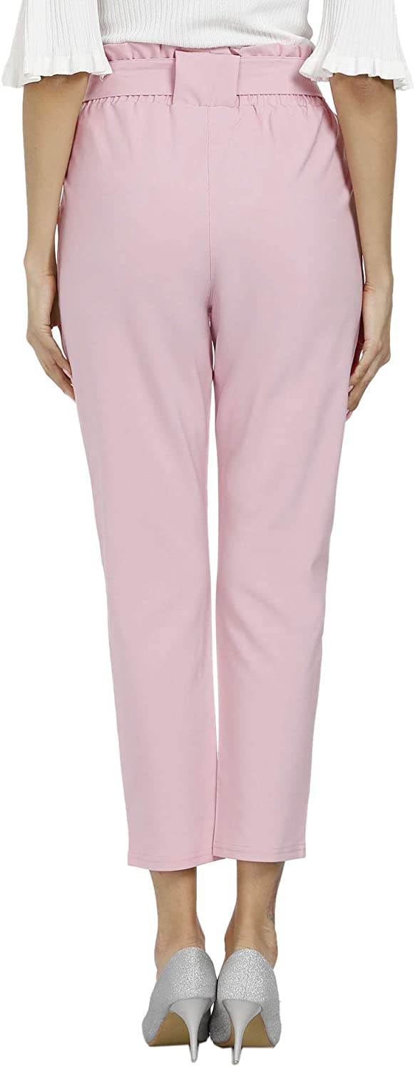 Freeprance Women's Pants Casual Trouser Paper Bag Pants Elastic Waist Slim Pockets