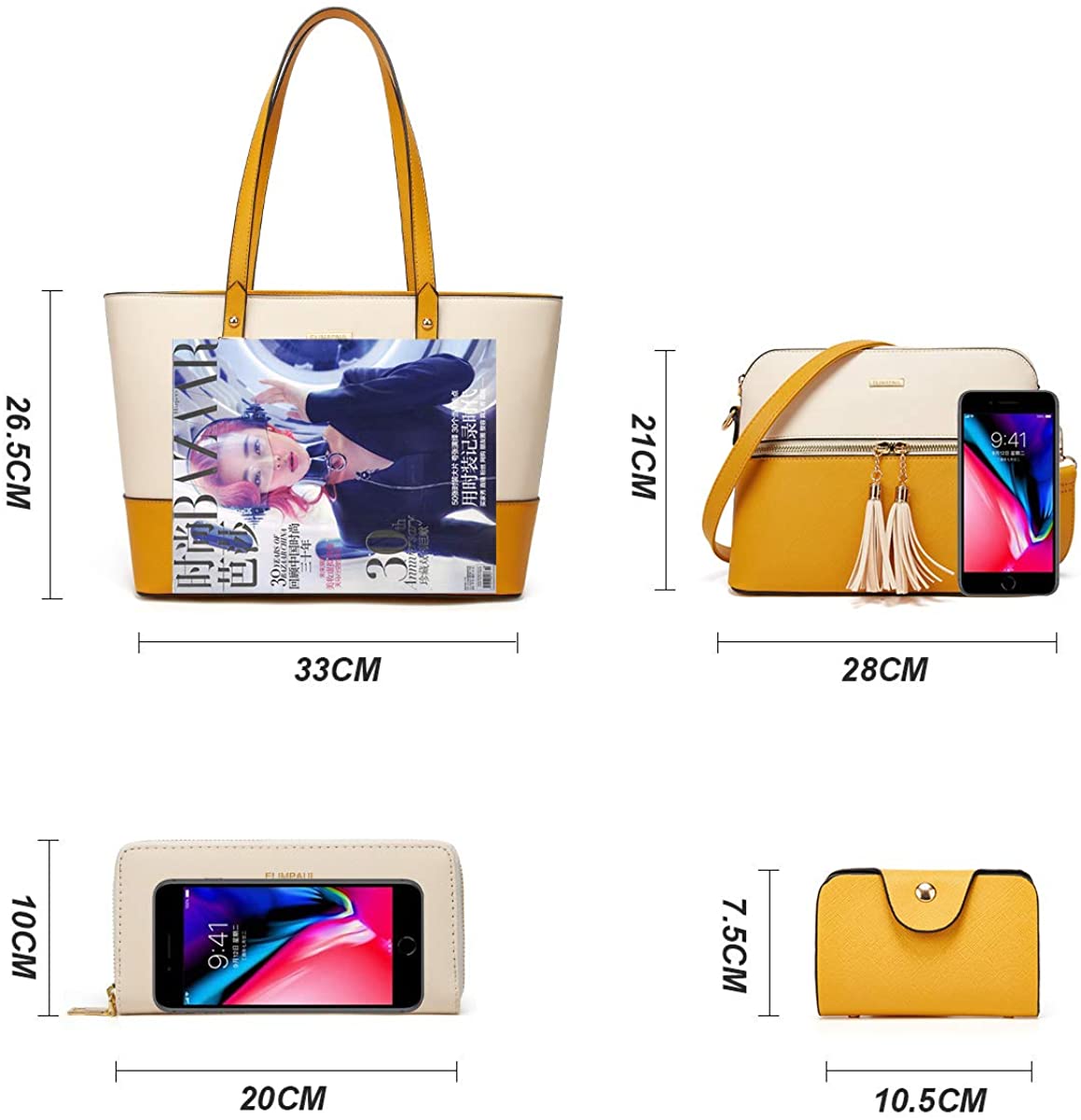 Women Fashion Handbags Wallet Tote Bag Shoulder Bag Top Handle Satchel Purse Set 4pcs