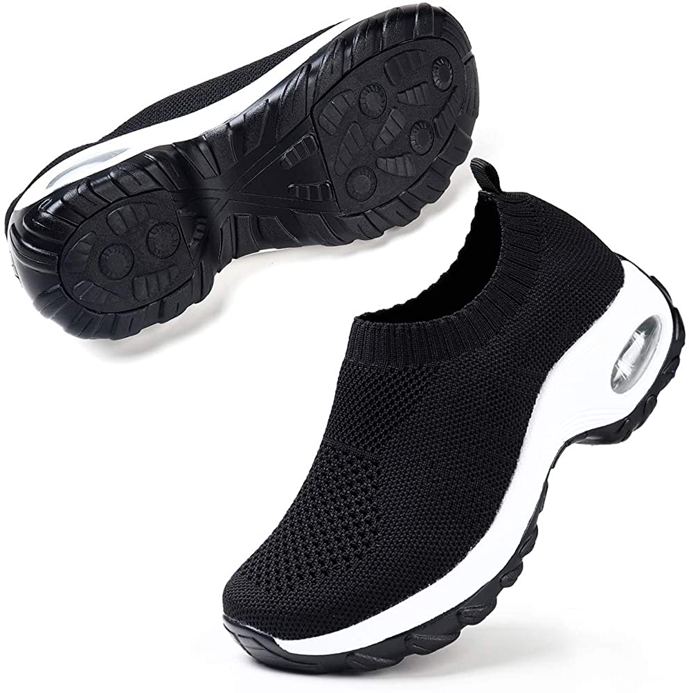 STQ Slip On Breathe Mesh Walking Shoes Women Fashion Sneakers Comfort Wedge Platform Loafers