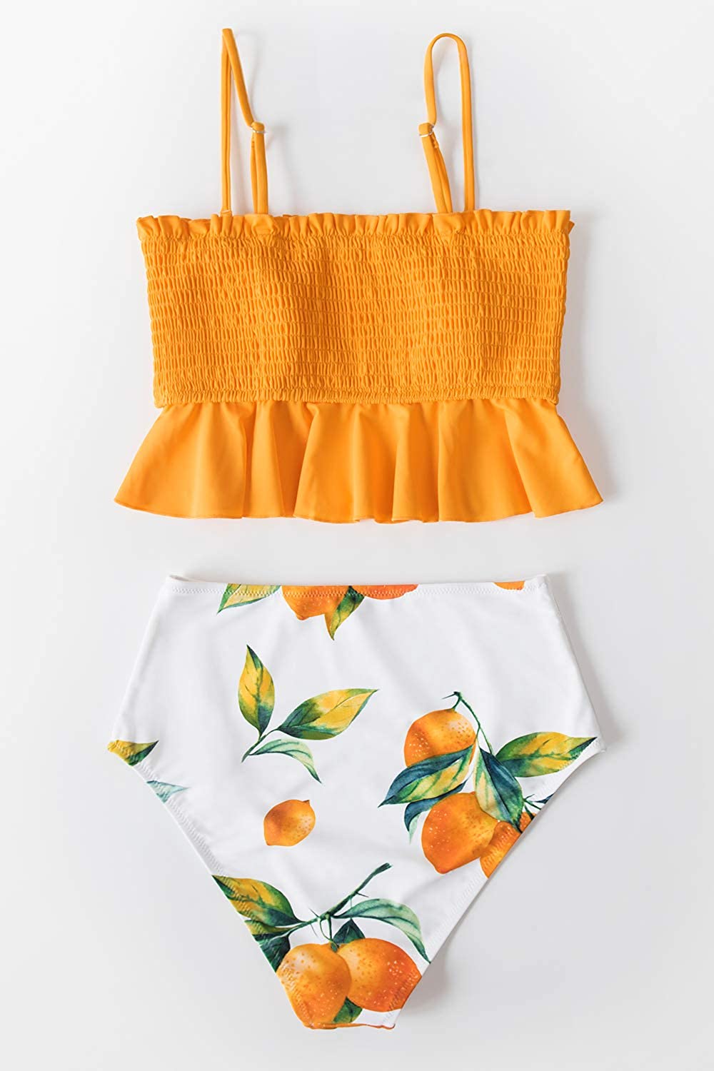 CUPSHE Women's High Waist Bikini Swimsuit Ruffle Smock Floral Print Two Piece Bathing Suit