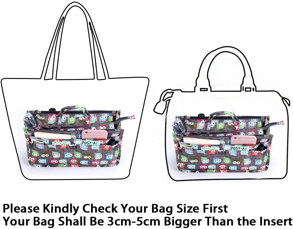 BTSKY New Printing Handbag Organizers Inside Purse Insert-High Capacity 13 Pockets Bag Tote Organizer with Handle Peacock Flower