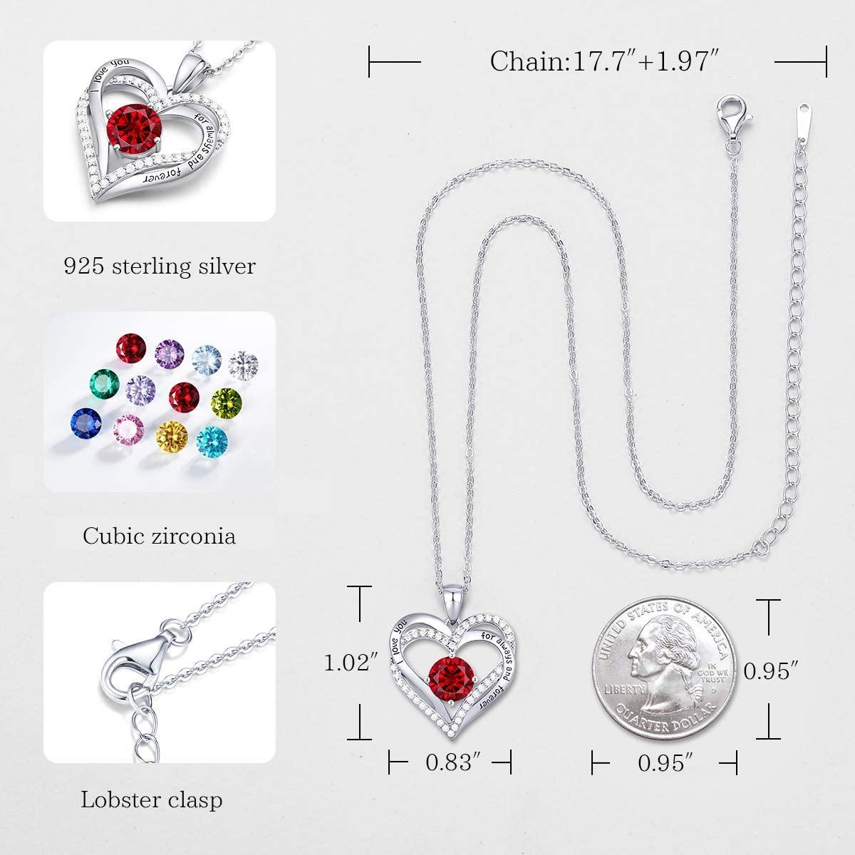 CDE Forever Love Heart Women Necklace 925 Sterling Silver Rose Gold Plated Birthstone Pendant Necklaces for Women - JOY2ESpree