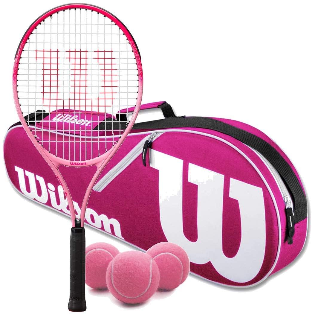 Wilson Burn Pink Junior Tennis Racquet Bundled with a Advantage II Racquet Holder and a Can of Pink Tennis Balls - JOY2ESpree
