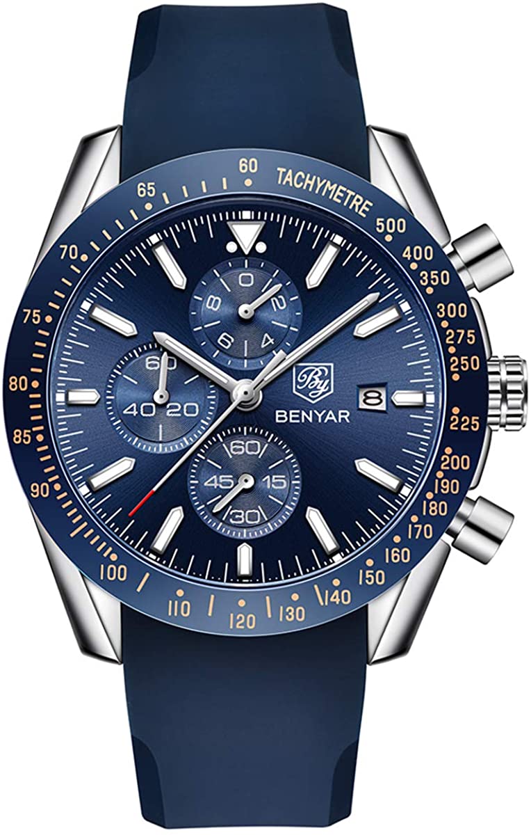 BENYAR Chronograph Mens Watch Quartz Movement 30M Waterproof | Leather Watch Strap
