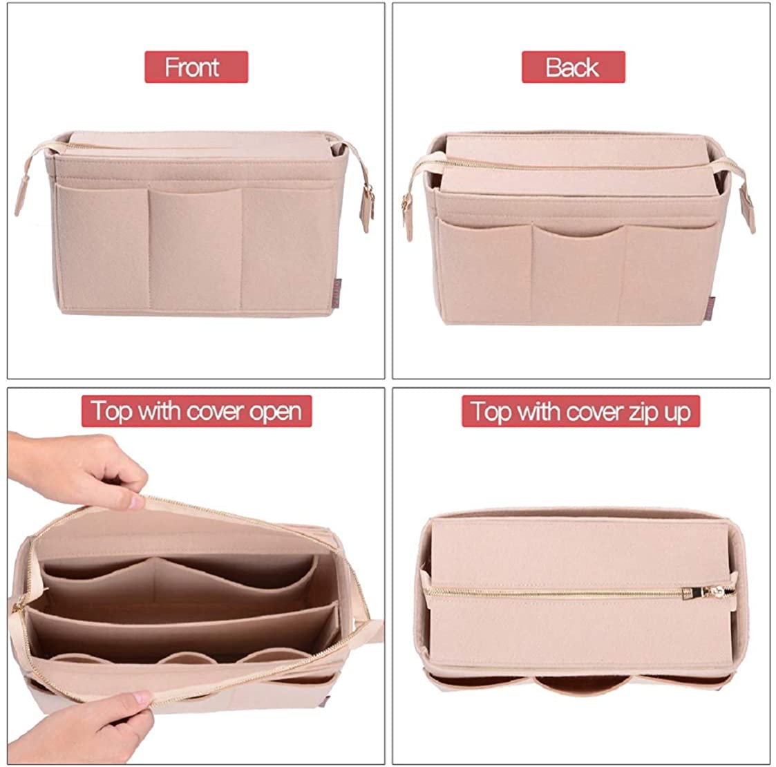 Purse Organizer Insert, Bag Organizer with NEW Detachable Zipper cover, fits Speedy Neverful, St Lious, Tote, 5 Size