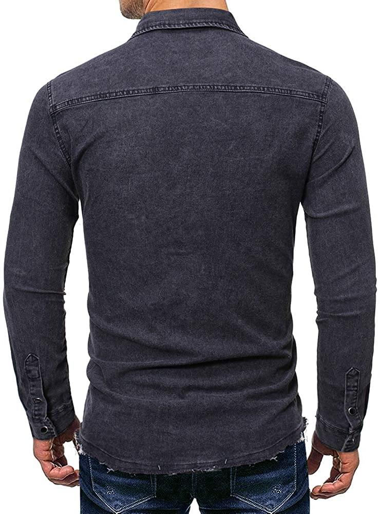 Cloudstyle Men's Regular Fit Button Down Casual Denim Shirts Long Sleeve Jean Shirts