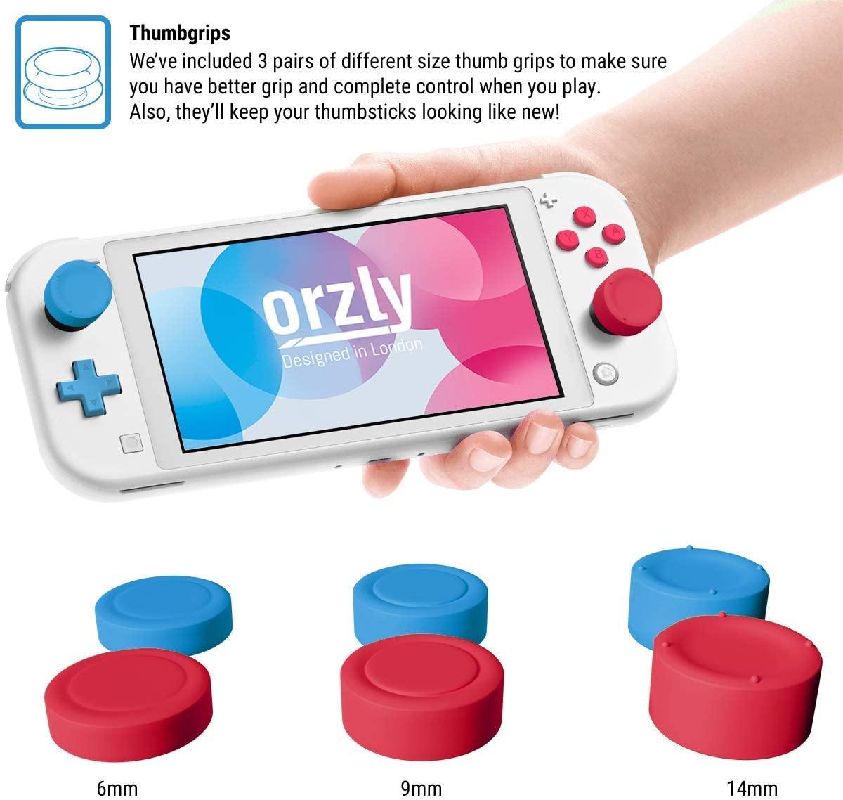Orzly Grip Case for Nintendo Switch Lite – Case with Comfort Padded Hand Grips, Kickstand, Pack of Thumb Grips - Turquoise Blue - JOY2ESpree