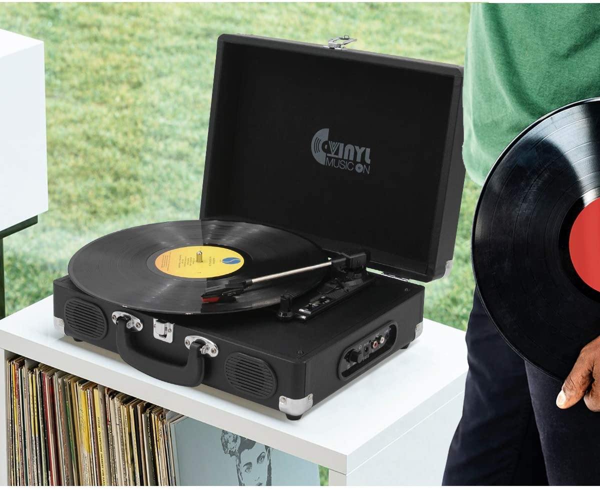 Retro Record Player for 33/45/78 RPM Vinyl Records,Bluetooth Belt-Drive Turntable - JOY2ESpree