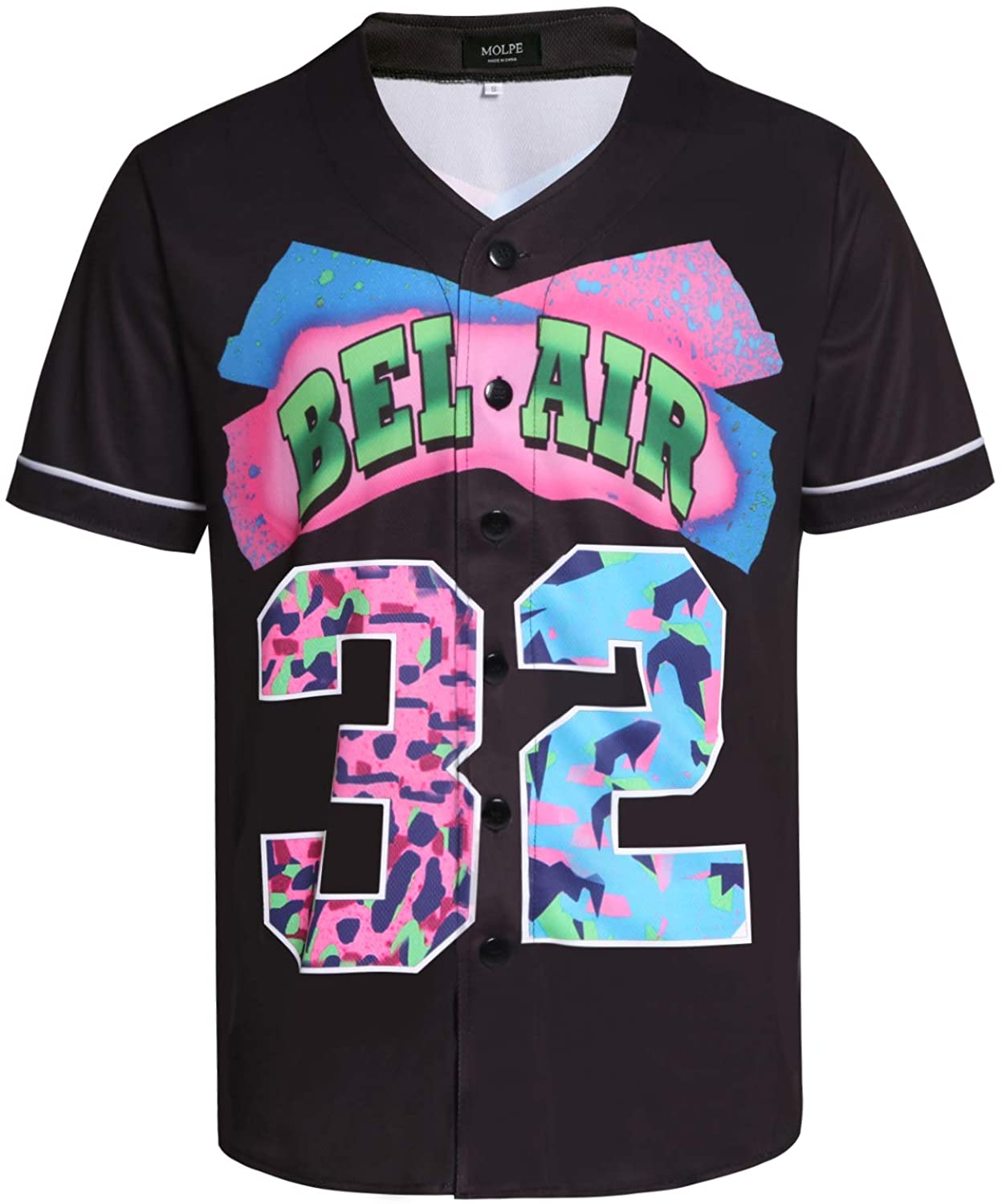 MOLPE 90s Hip Hop Clothing for Men and Women, Unisex Bel Air 23 Baseball Jersey, Mens Printed Urban Shirts for Party