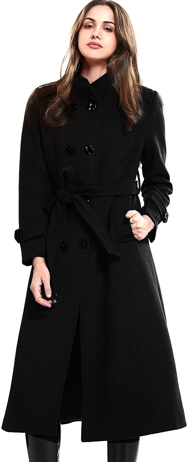 Escalier Women's Wool Trench Coat Winter Double-Breasted Jacket with Belts