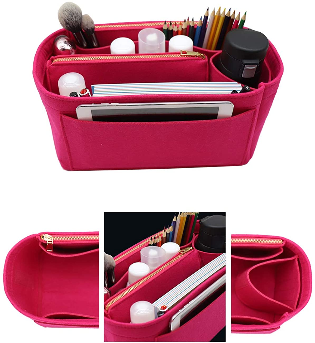 Felt Purse Bag Organizer Insert with zipper Bag Tote Shaper Fit Speedy Neverfull MM GM