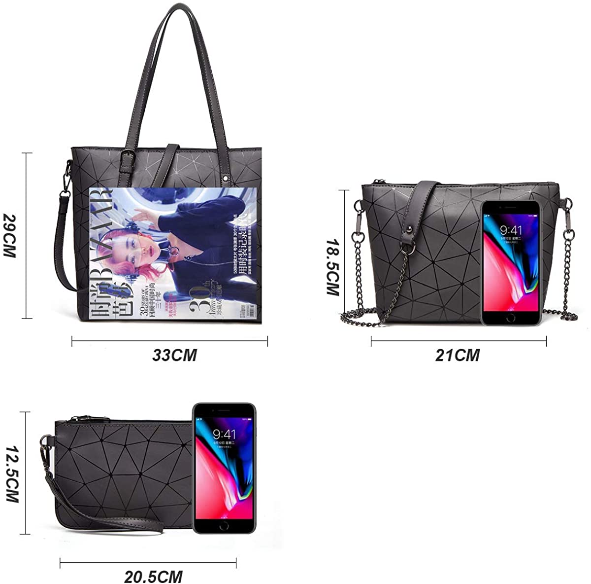 Women Fashion Handbags Wallet Tote Bag Shoulder Bag Top Handle Satchel Purse Set 4pcs