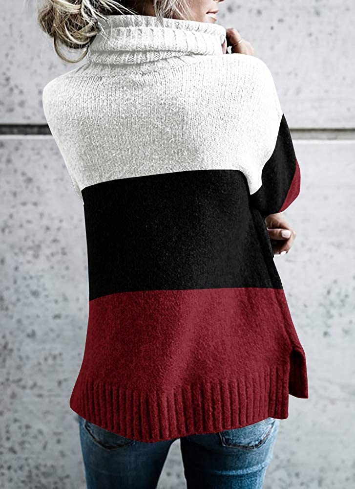 FISACE Womens Solid Round Neck Oversized Turtleneck Full Sleeve Knitted Sweater Pullover