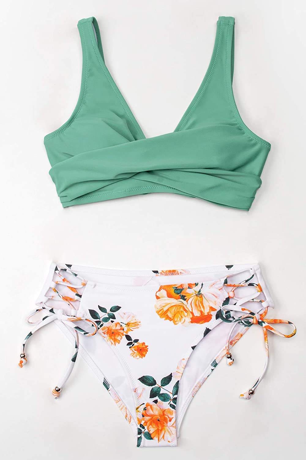CUPSHE Women's Bikini Swimsuit Floral Print Lace Up Two Piece Bathing Suit