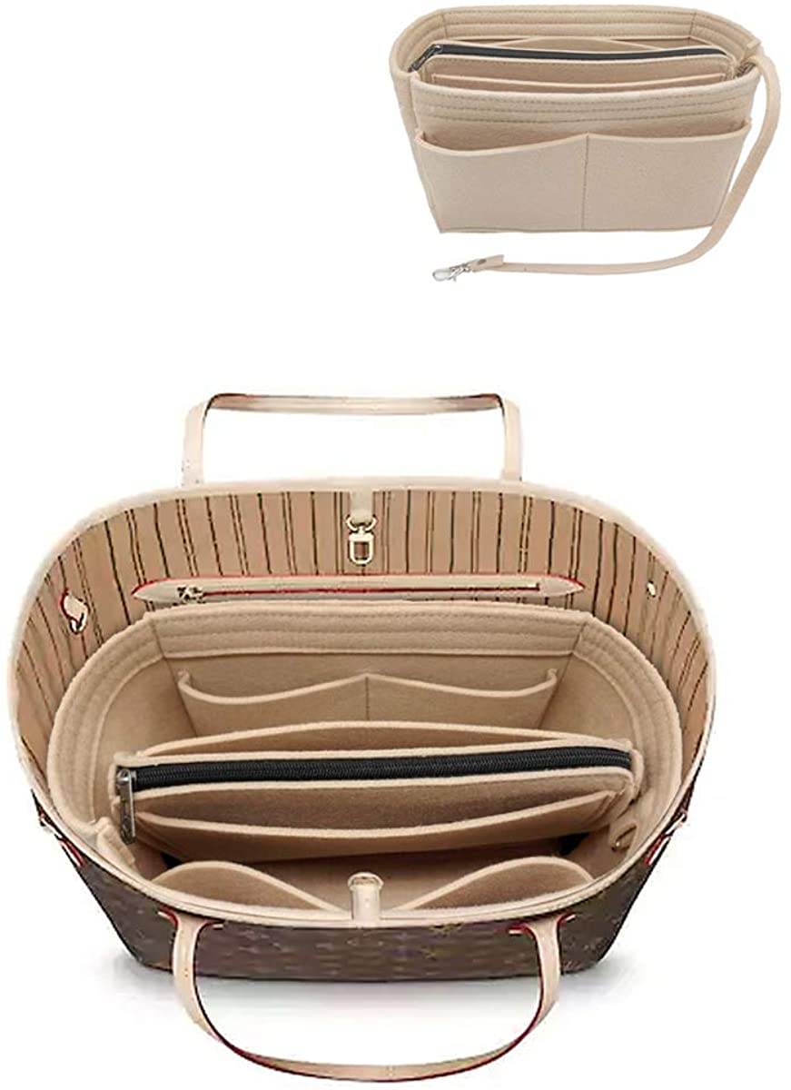 Felt Purse Bag Organizer Insert with zipper Bag Tote Shaper Fit Speedy Neverfull MM GM