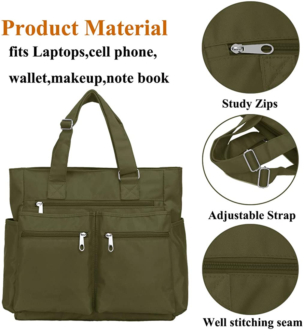 Canvas Tote Bag Waterproof Nylon Multi Pocket Shoulder Bags Laptop Work Bag Teacher Purse and Handbags for Women & Men