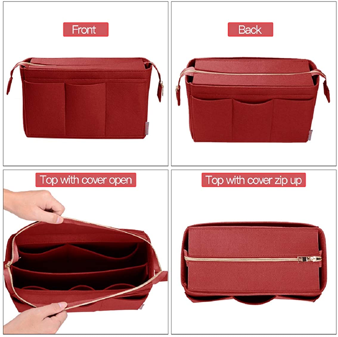 Purse Organizer Insert, Bag Organizer with NEW Detachable Zipper cover, fits Speedy Neverful, St Lious, Tote, 5 Size
