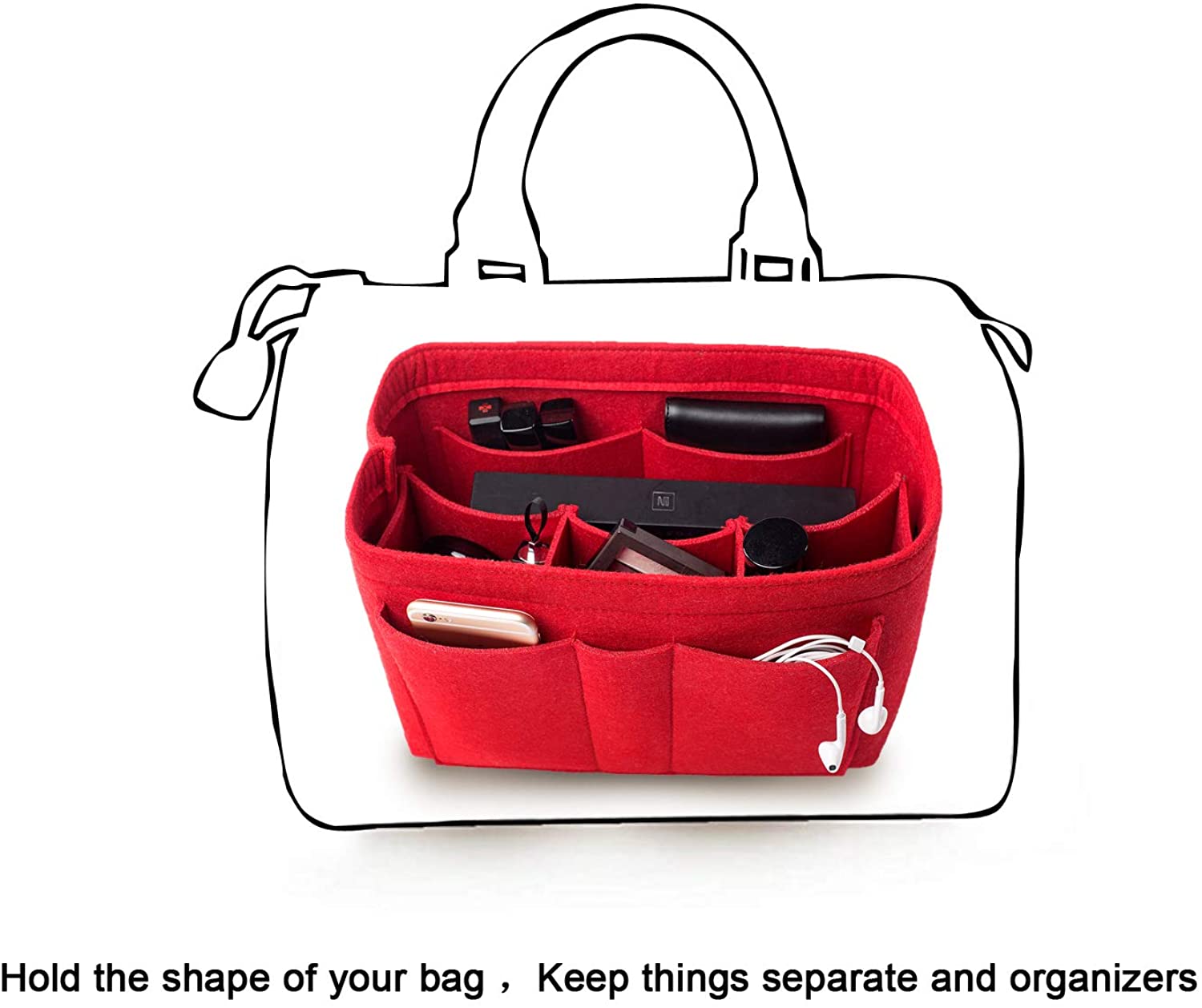 Purse Bag Organizer Insert with Lots of Different Size Spaces Divider Shaper for Speedy Shoulder Hobo Bag Keep Stuff Organized