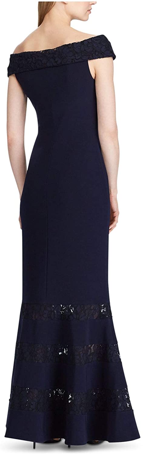 LAUREN RALPH LAUREN Womens Claudinah Off-The-Shoulder Lace Inset Evening Dress